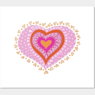 Heart design in white, pink and orange design Posters and Art